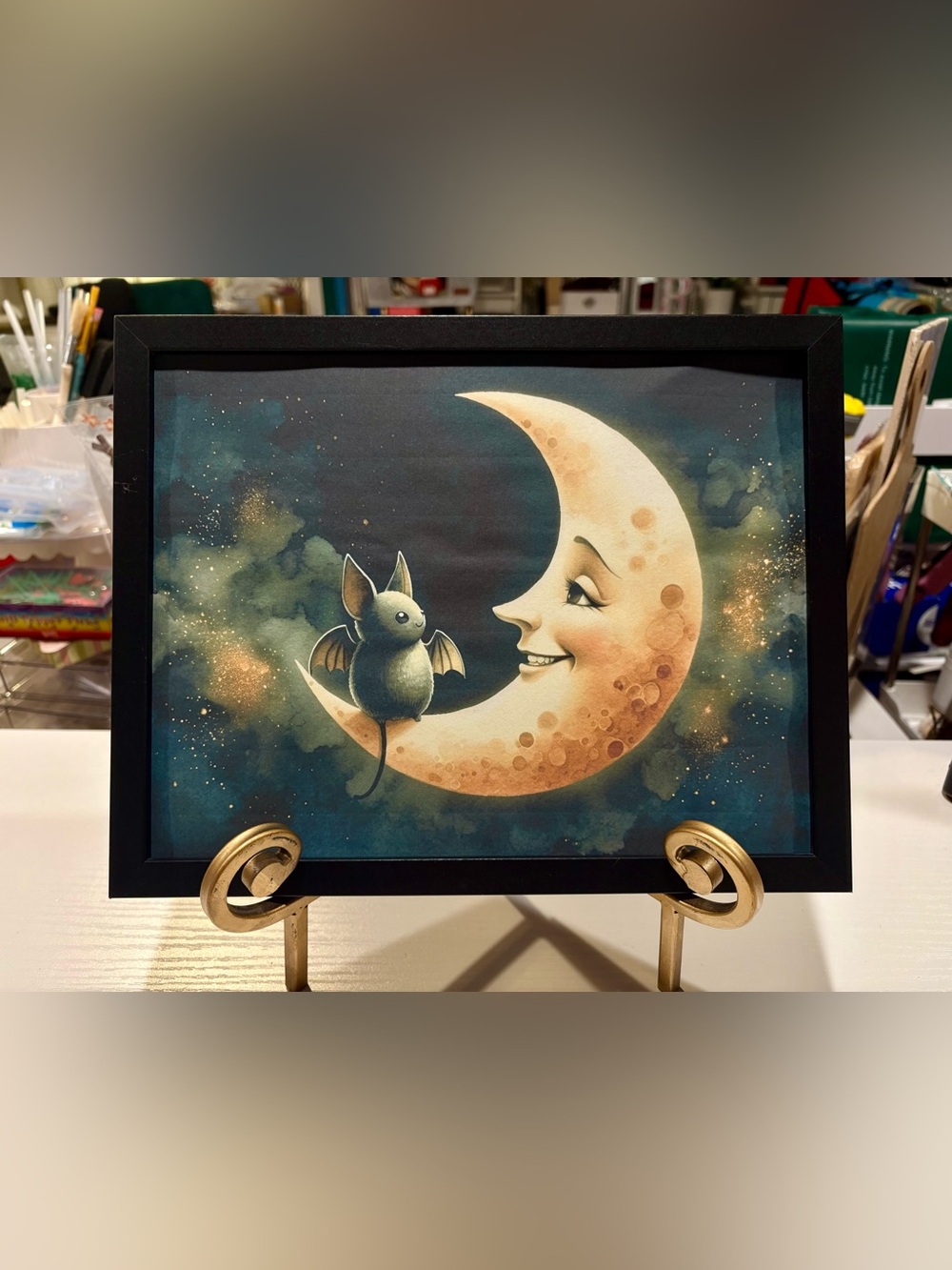Framed 8x10 Dreamy Moon & Bat Wall Art Print